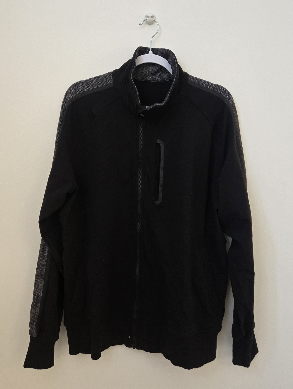Lululemon‎ In Stride Sweater Jacket Black Herringbone Trim Full Zip Size XL